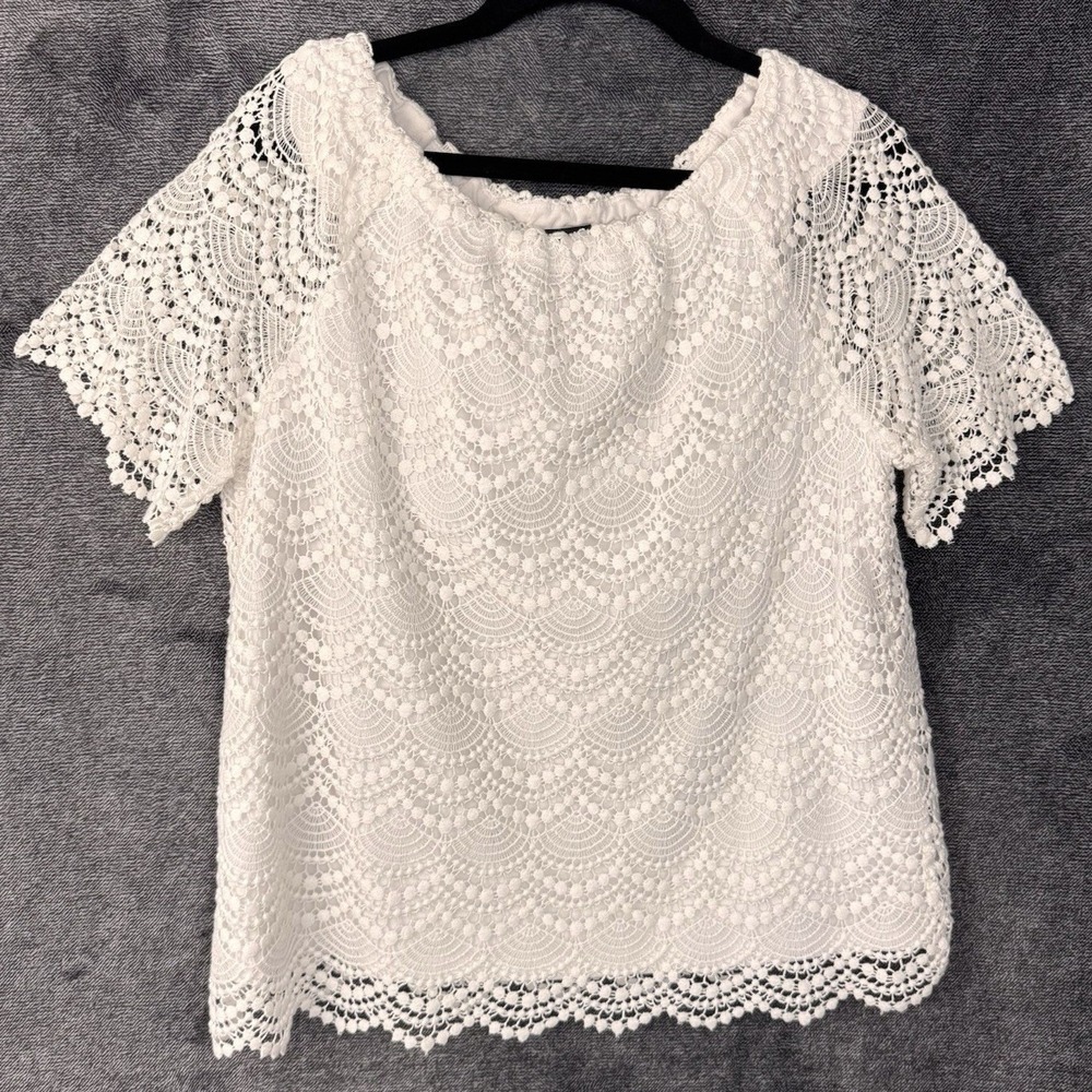 Talbots Women Medium Petite Cream Crochet Tunic Top Lace Blouse Lined Elegant SS